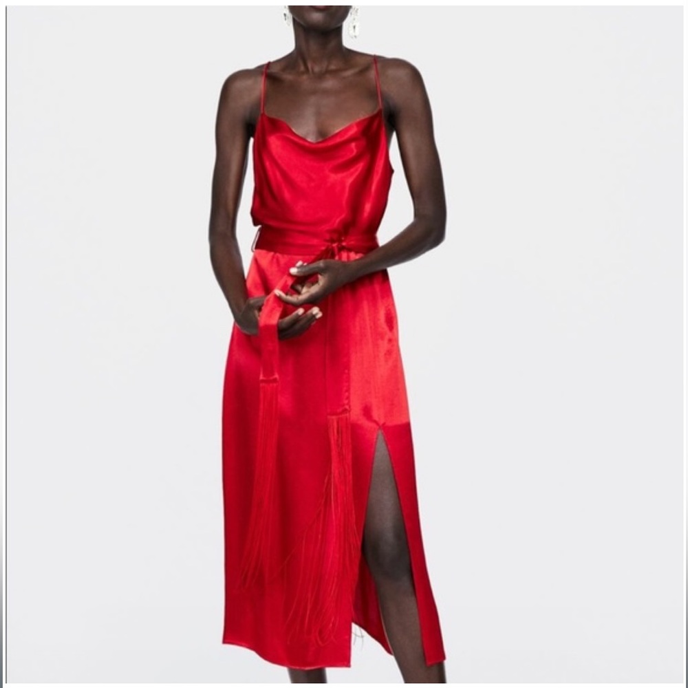 Zara Satin Slit Tassel Dress